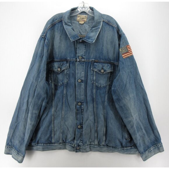 Ralph Lauren Polo Jacket 4XLT Tall Trucker Moto USA Flag Denim Patriot* - Picture 1 of 15